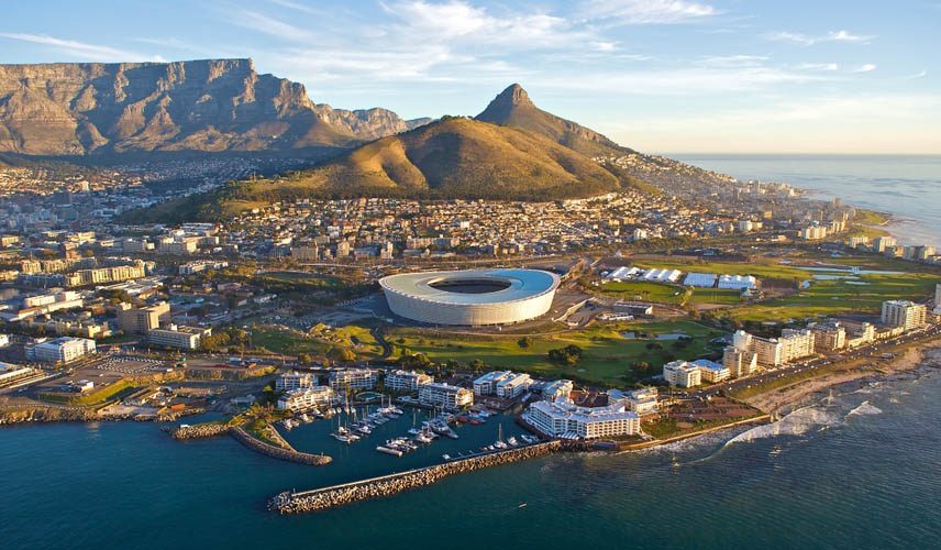 Cape Town City Centre from above with Table Mountain and Lions Head in the background