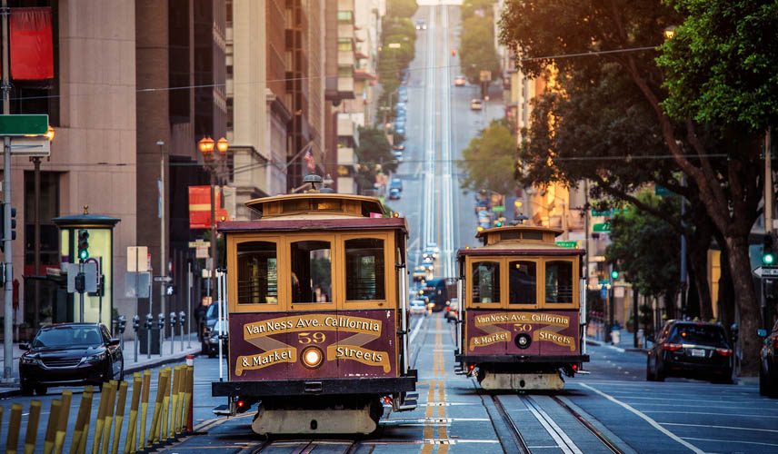 Classic cable cars in San Francisco